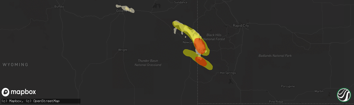 Hail map in Newcastle, WY on July 30, 2016