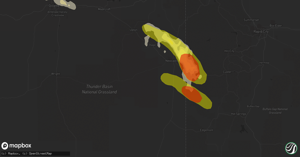 Hail map in Newcastle, WY on July 30, 2016