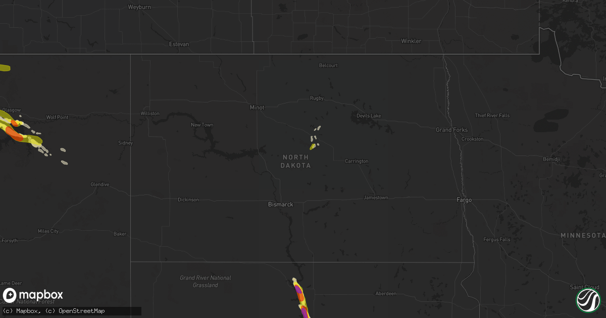 Hail map in North Dakota on July 30, 2016