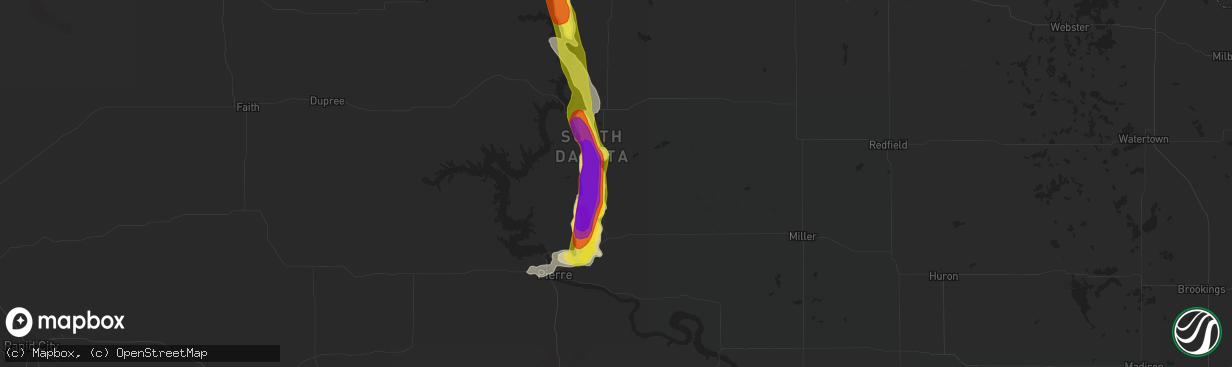 Hail map in Onida, SD on July 30, 2016