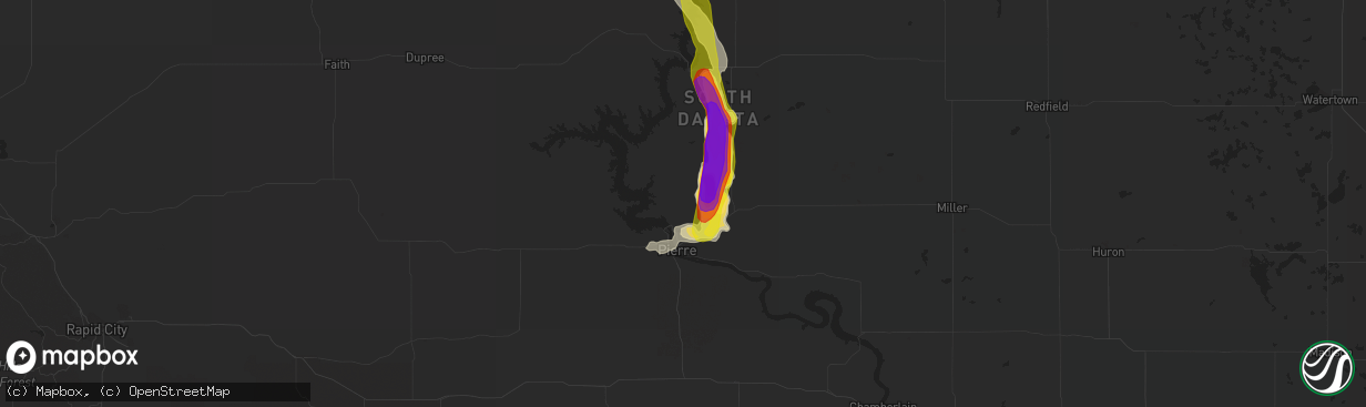 Hail map in Pierre, SD on July 30, 2016