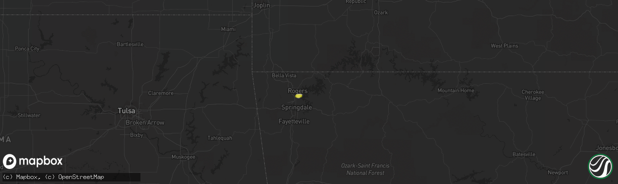 Hail map in Rogers, AR on July 30, 2016