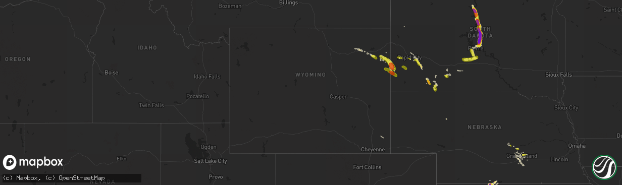 Hail map in Wyoming on July 30, 2016