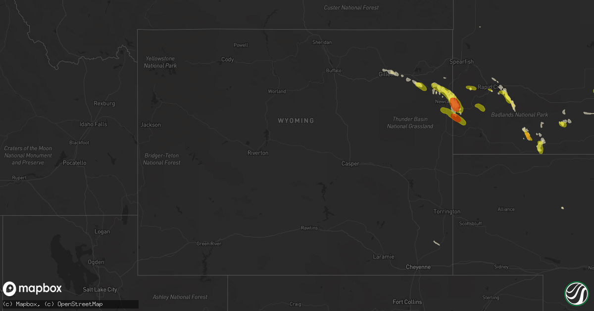 Hail map in Wyoming on July 30, 2016