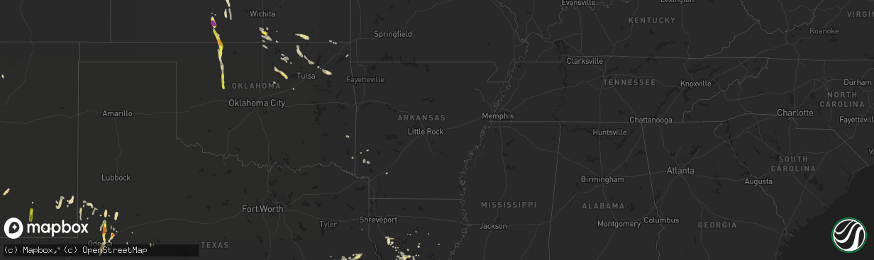 Hail map in Arkansas on July 30, 2018