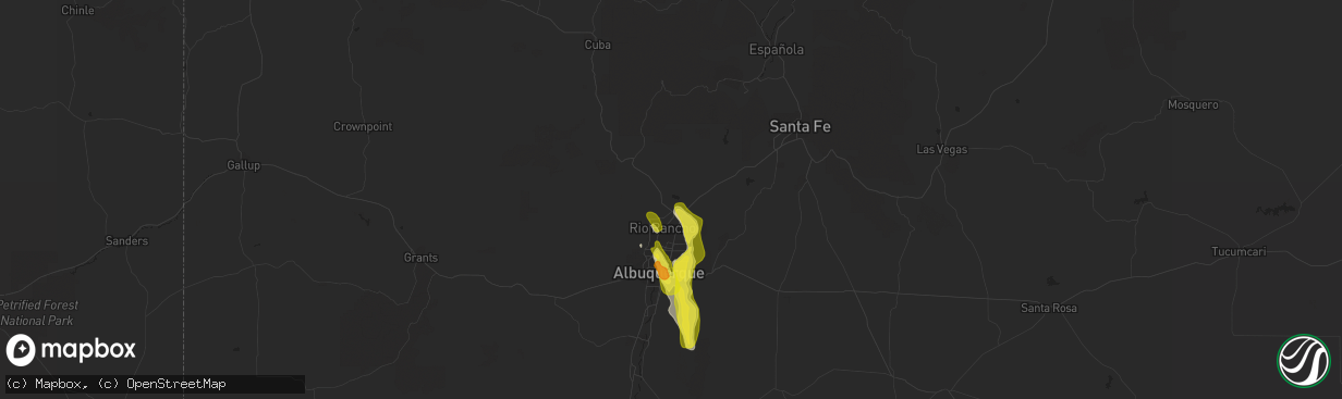 Hail map in Bernalillo, NM on July 30, 2018