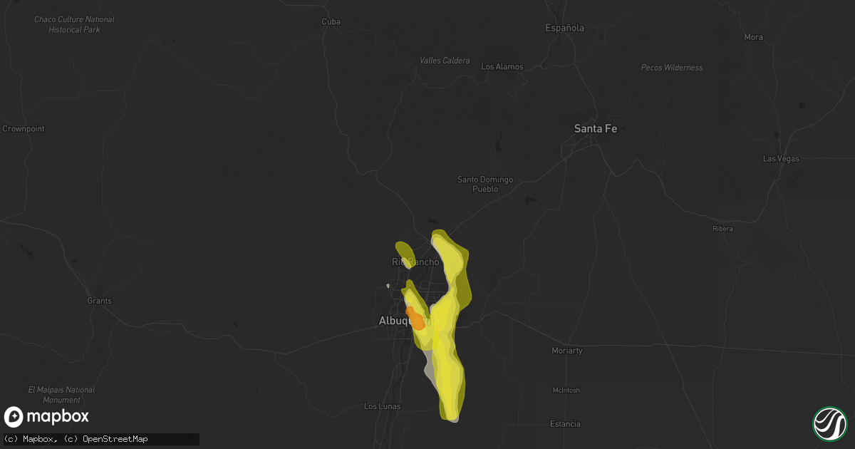 Hail map in Bernalillo, NM on July 30, 2018