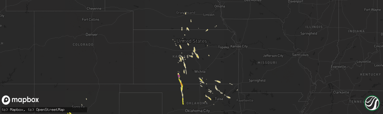 Hail map in Kansas on July 30, 2018