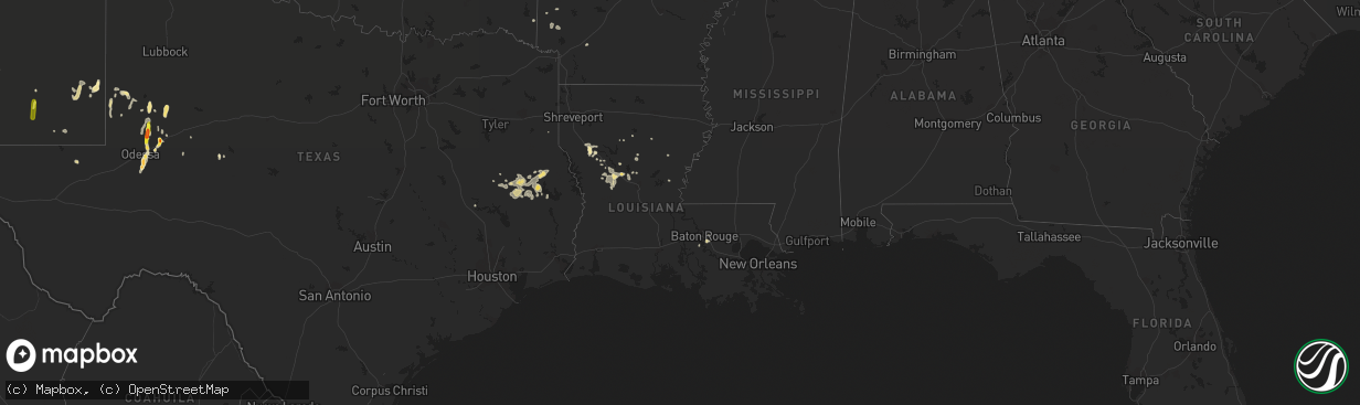 Hail map in Louisiana on July 30, 2018