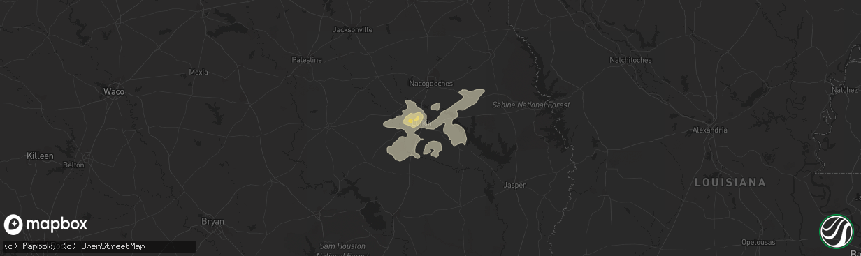 Hail map in Lufkin, TX on July 30, 2018