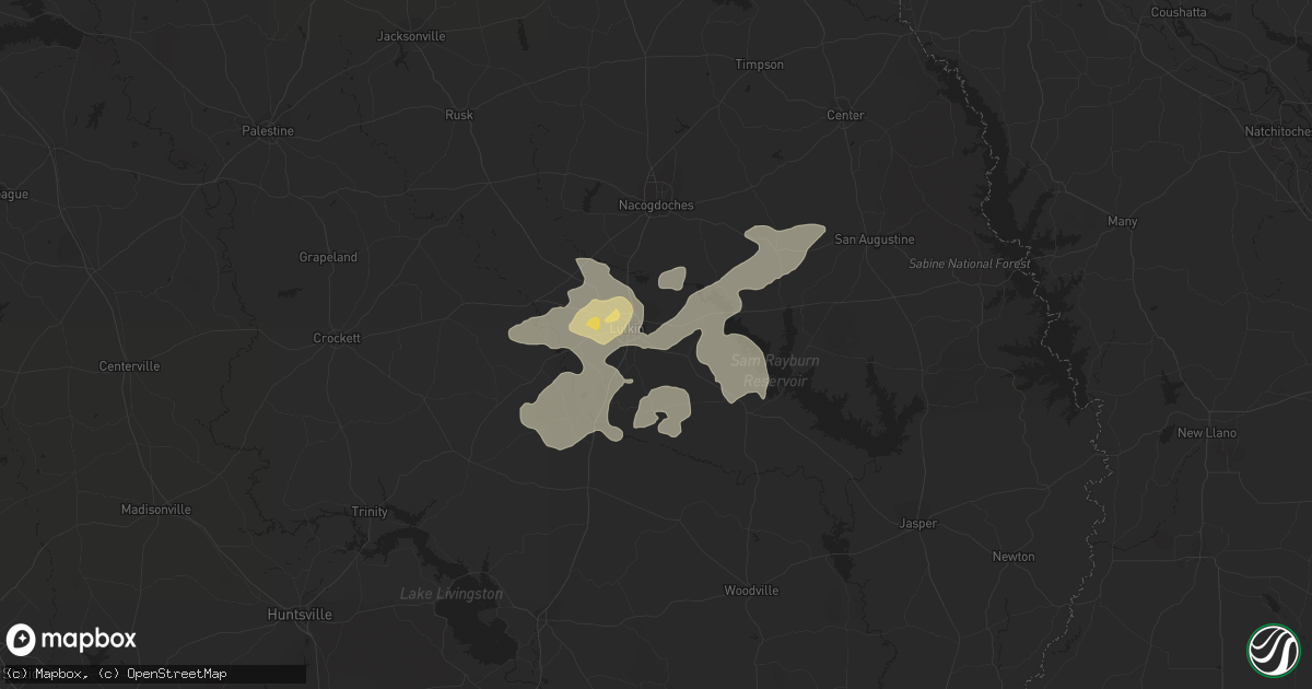 Hail map in Lufkin, TX on July 30, 2018