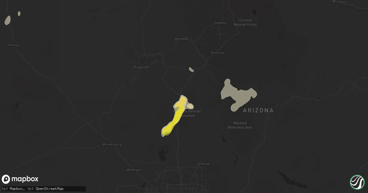 Hail map in Mayer, AZ on July 30, 2018