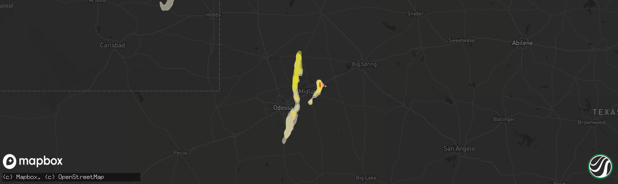 Hail map in Midland, TX on July 30, 2018