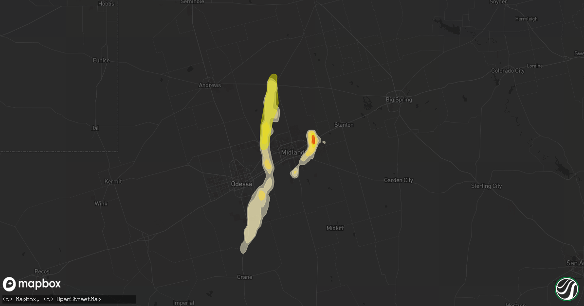Hail map in Midland, TX on July 30, 2018