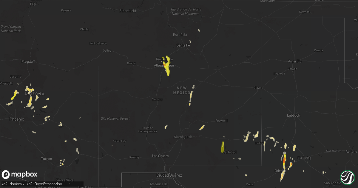 Hail map in New Mexico on July 30, 2018