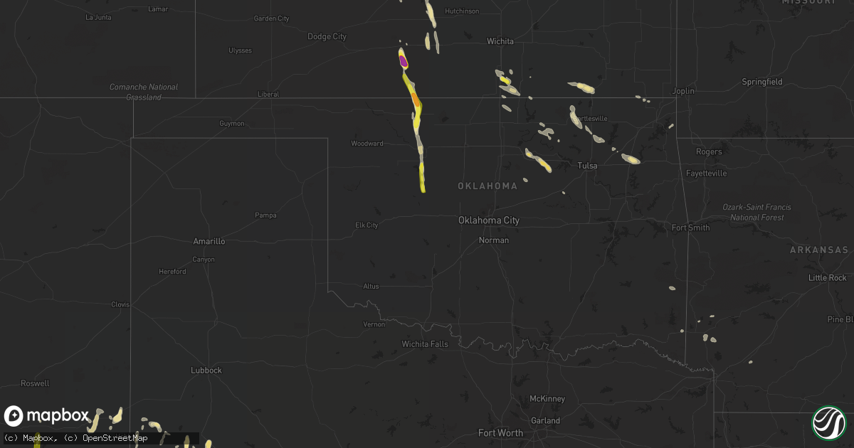 Hail map in Oklahoma on July 30, 2018