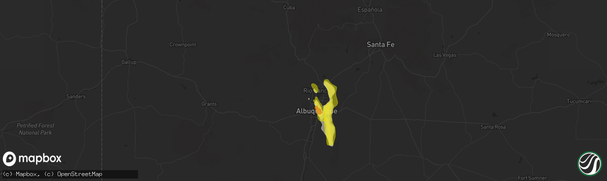 Hail map in Rio Rancho, NM on July 30, 2018