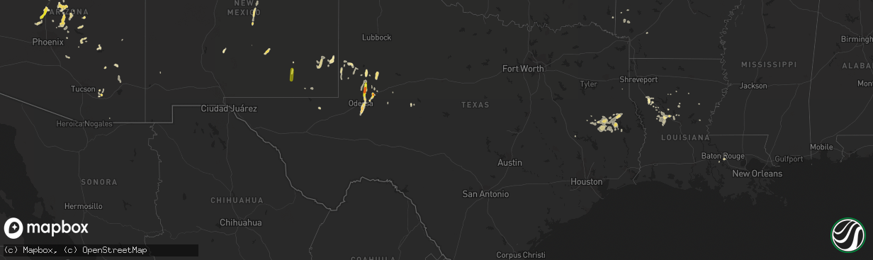 Hail map in Texas on July 30, 2018