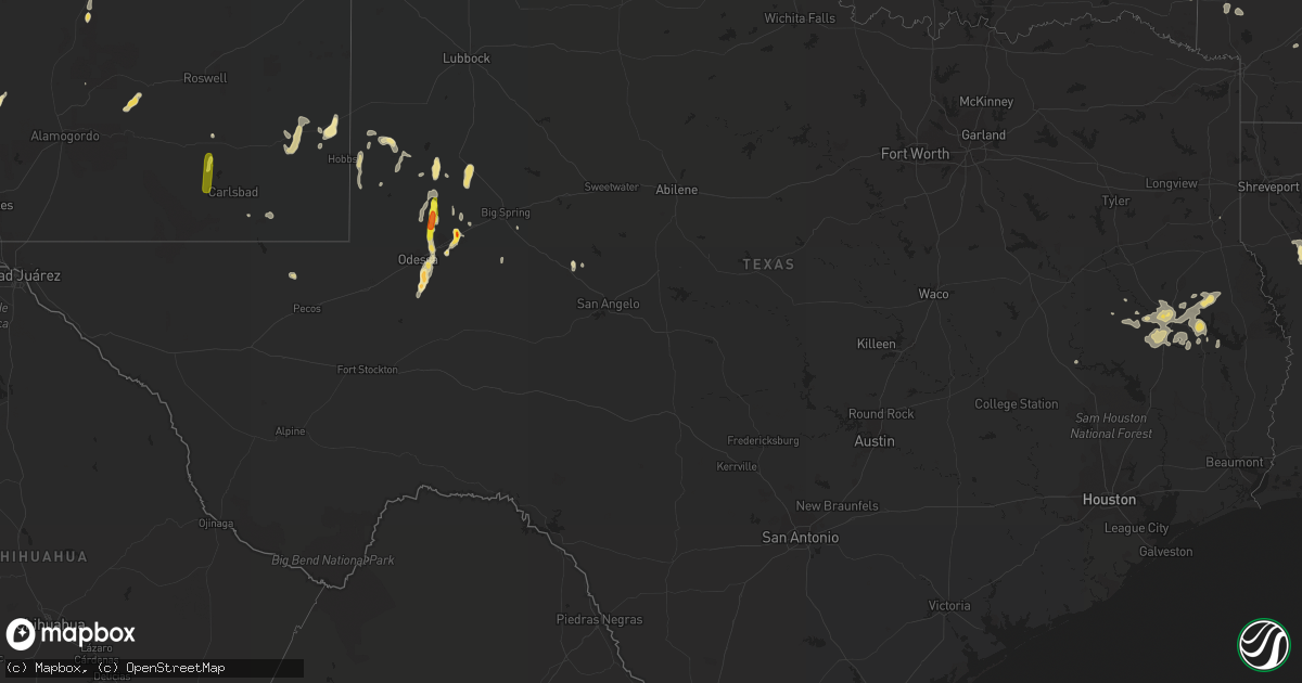 Hail map in Texas on July 30, 2018