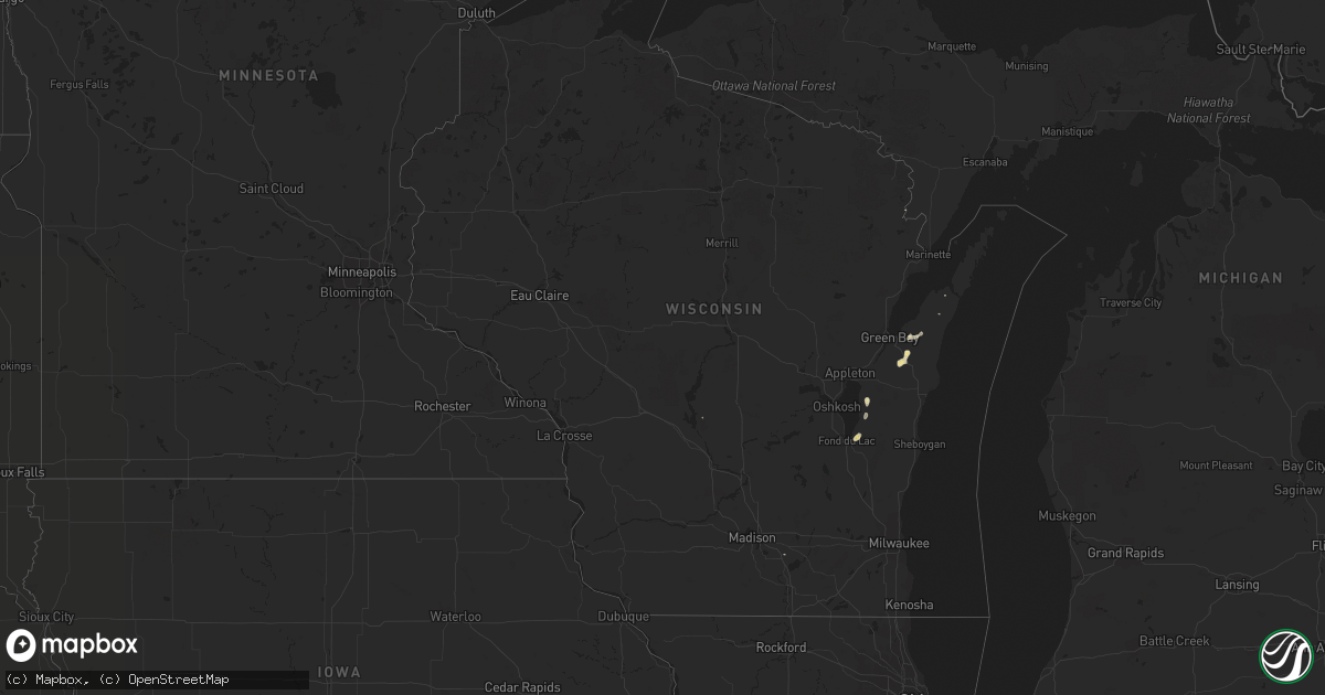Hail map in Wisconsin on July 30, 2018