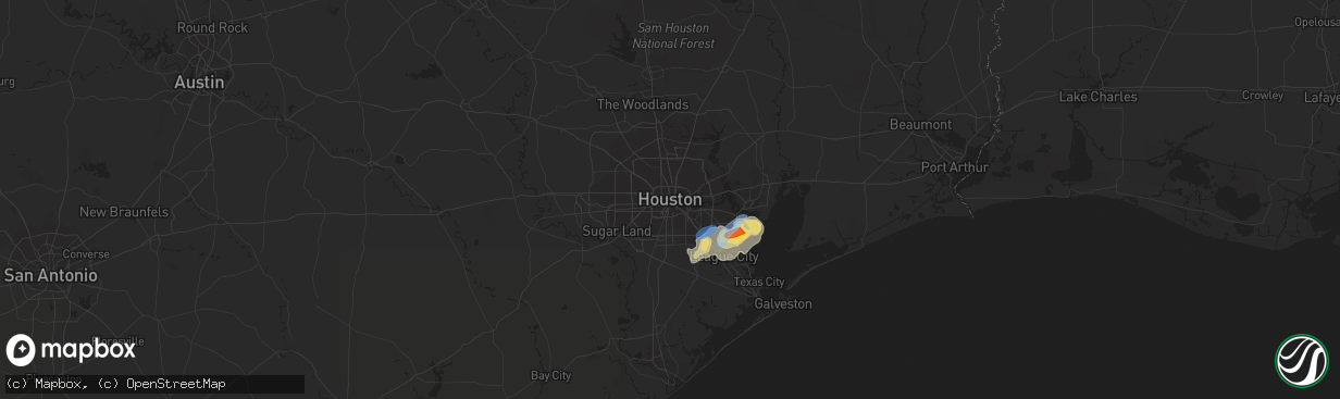 Hail map in Houston, TX on July 30, 2019