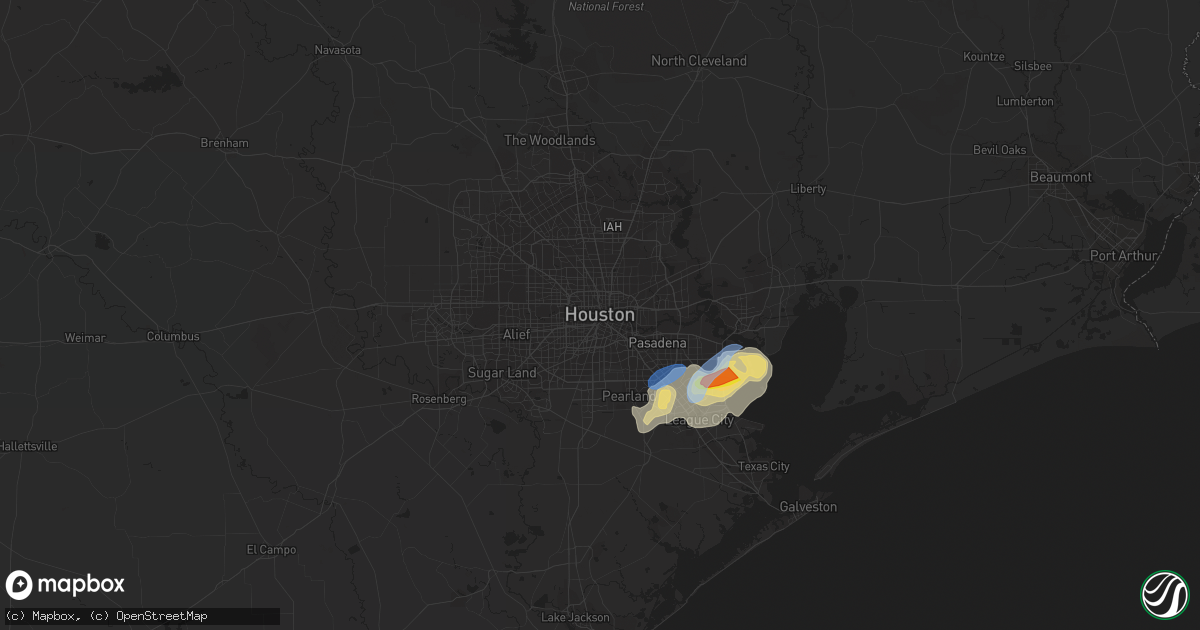 Hail map in Houston, TX on July 30, 2019