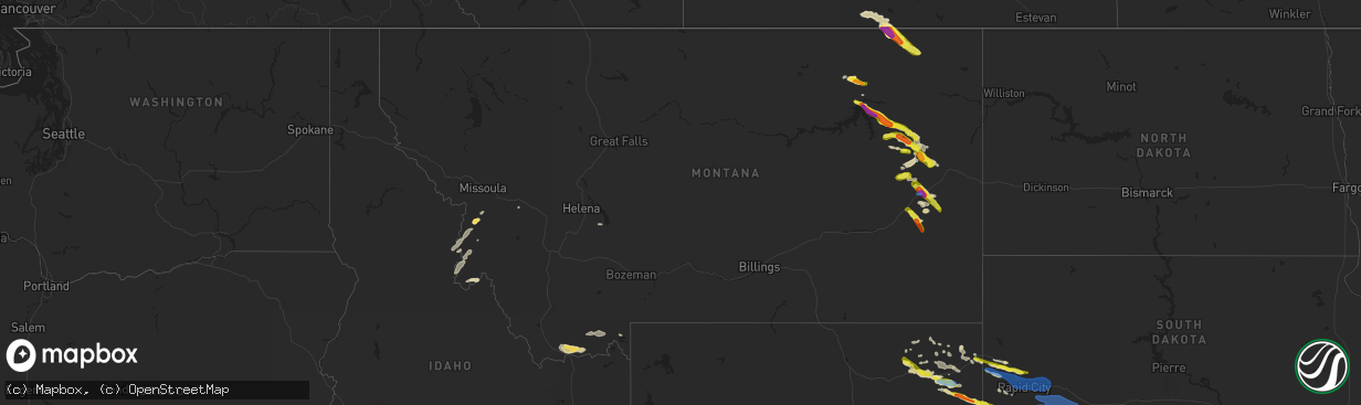 Hail map in Montana on July 30, 2019