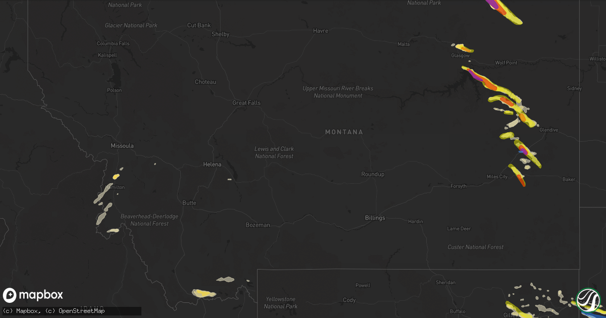 Hail map in Montana on July 30, 2019