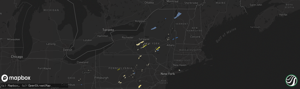 Hail map in New York on July 30, 2019