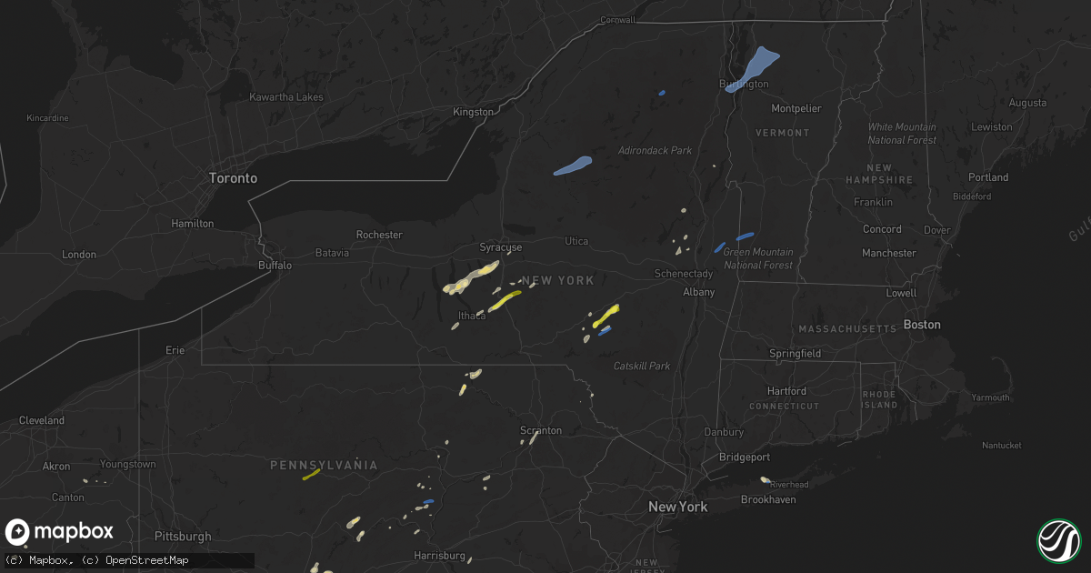 Hail map in New York on July 30, 2019