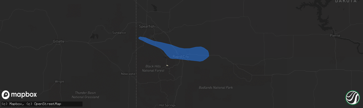 Hail map in Rapid City, SD on July 30, 2019