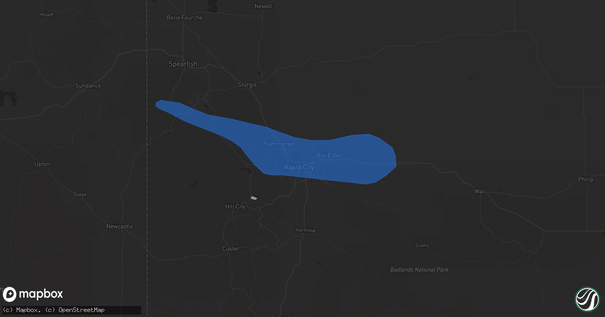 Hail map in Rapid City, SD on July 30, 2019