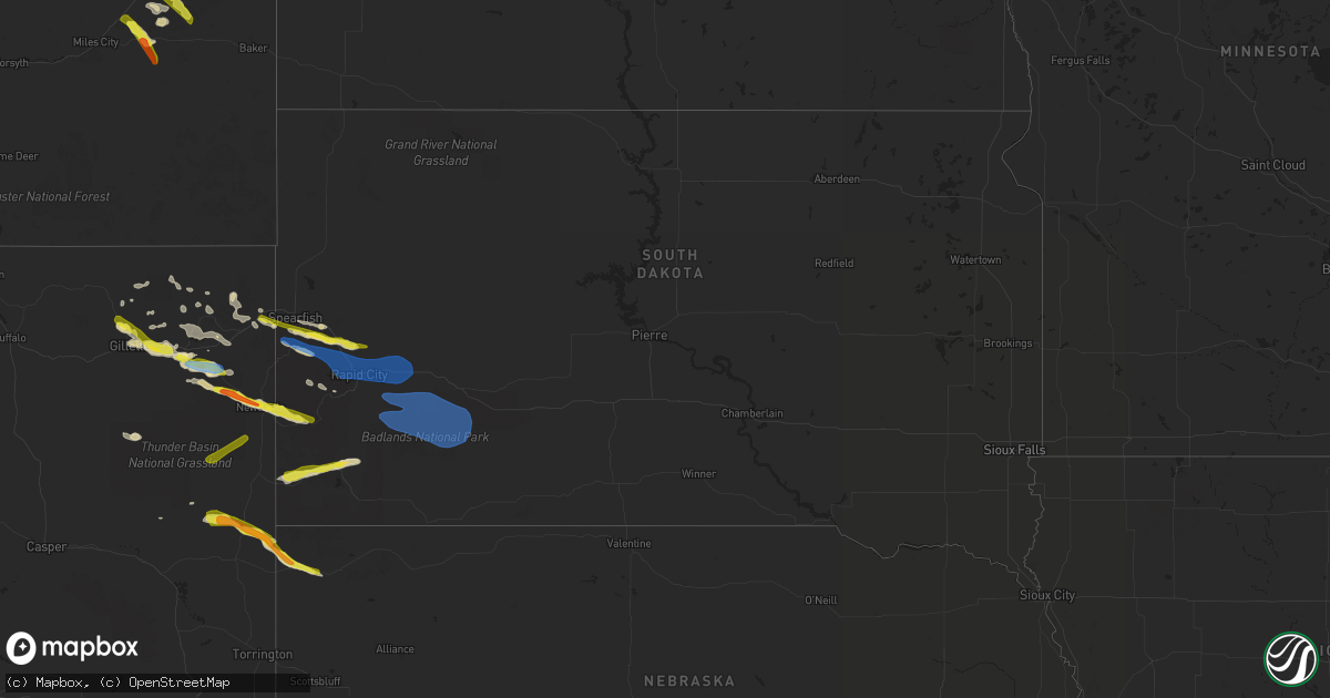Hail map in South Dakota on July 30, 2019