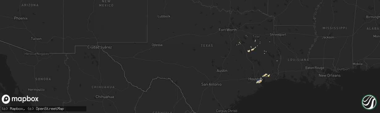 Hail map in Texas on July 30, 2019