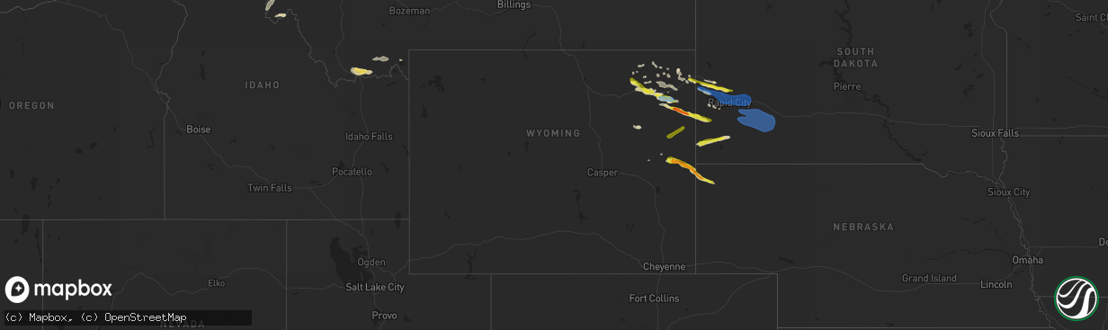 Hail map in Wyoming on July 30, 2019