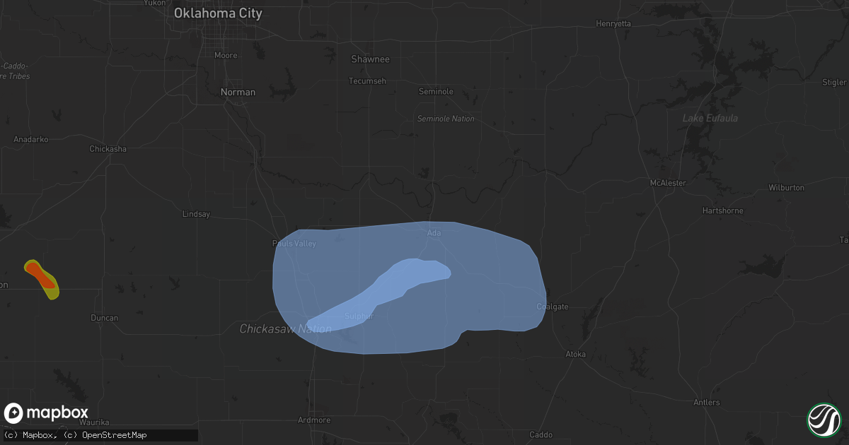 Hail map in Ada, OK on July 30, 2020