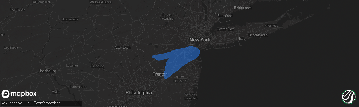 Hail map in Edison, NJ on July 30, 2020