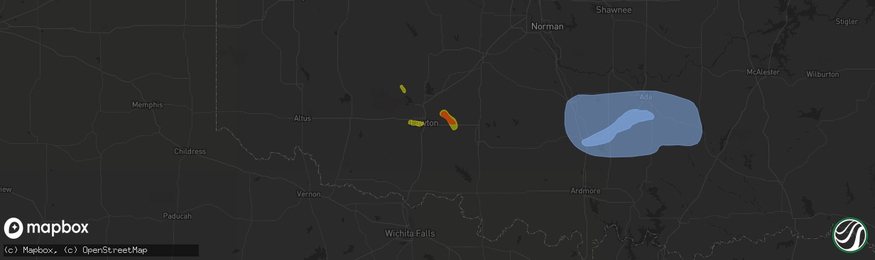 Hail map in Lawton, OK on July 30, 2020