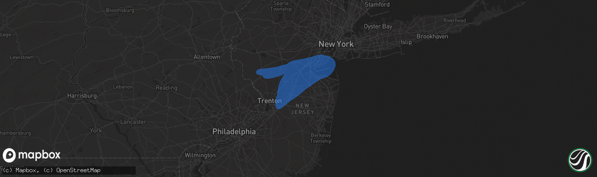 Hail map in Monroe Township, NJ on July 30, 2020