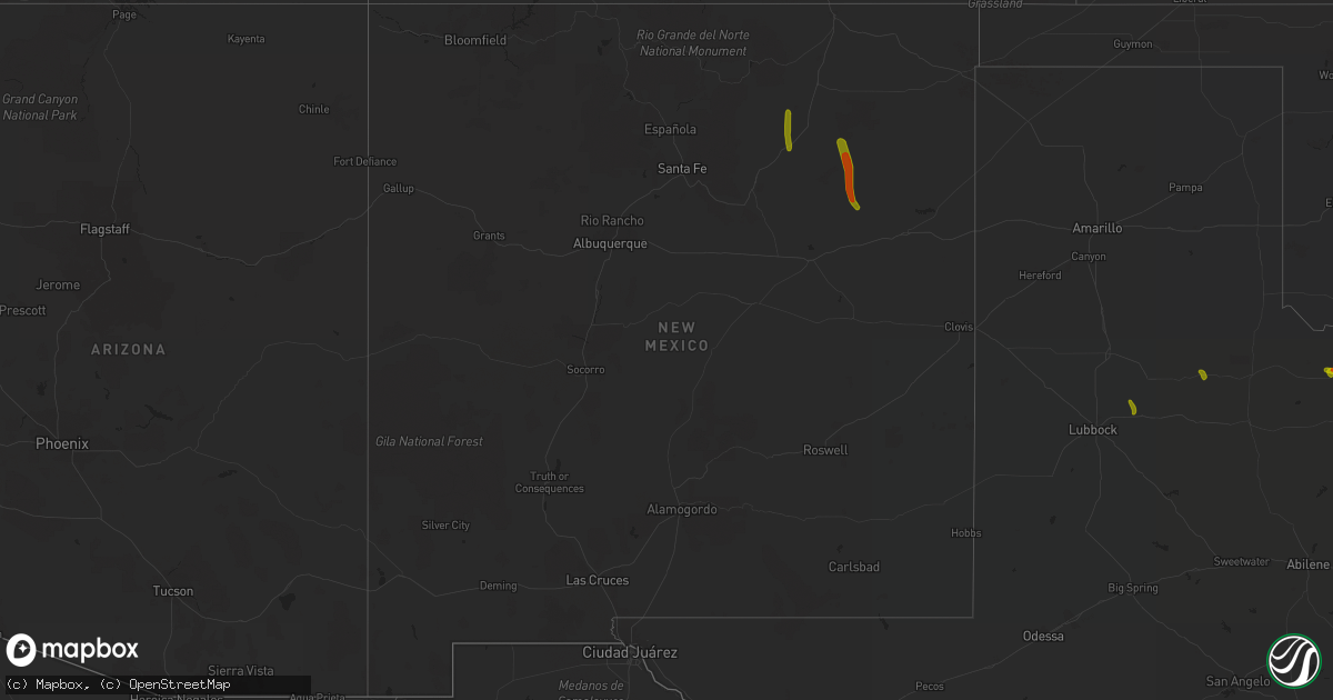 Hail map in New Mexico on July 30, 2020