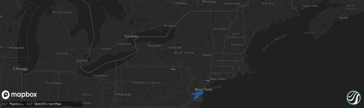 Hail map in New York on July 30, 2020