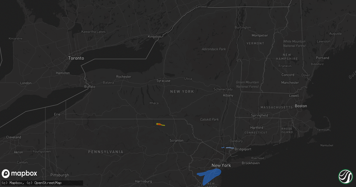 Hail map in New York on July 30, 2020