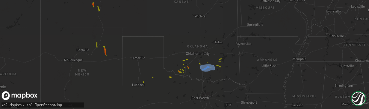 Hail map in Oklahoma on July 30, 2020