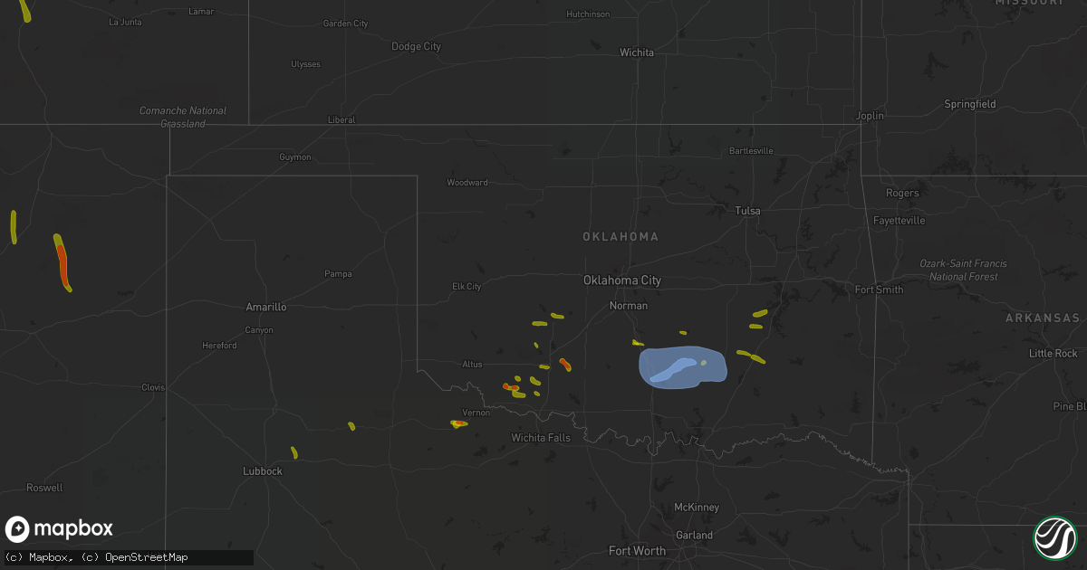 Hail map in Oklahoma on July 30, 2020