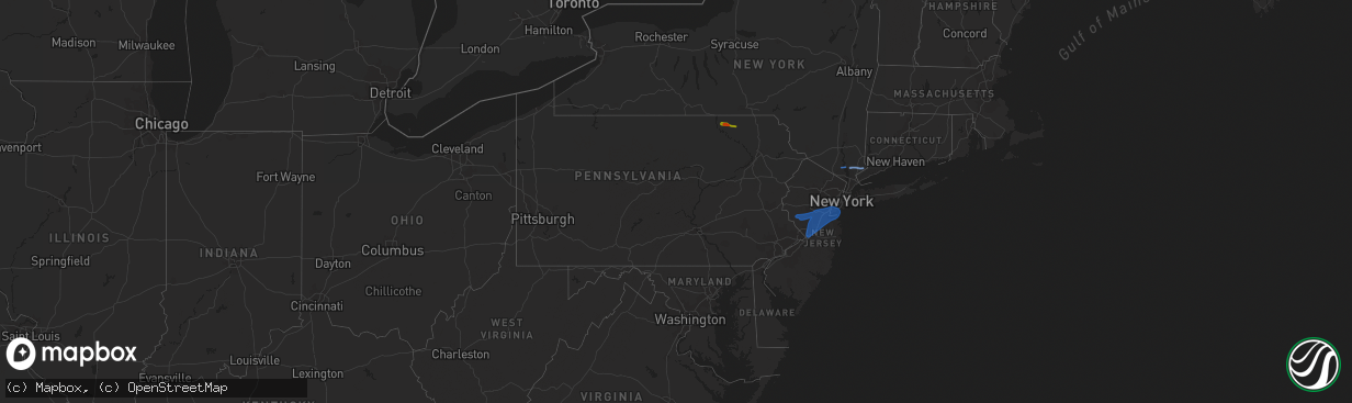 Hail map in Pennsylvania on July 30, 2020