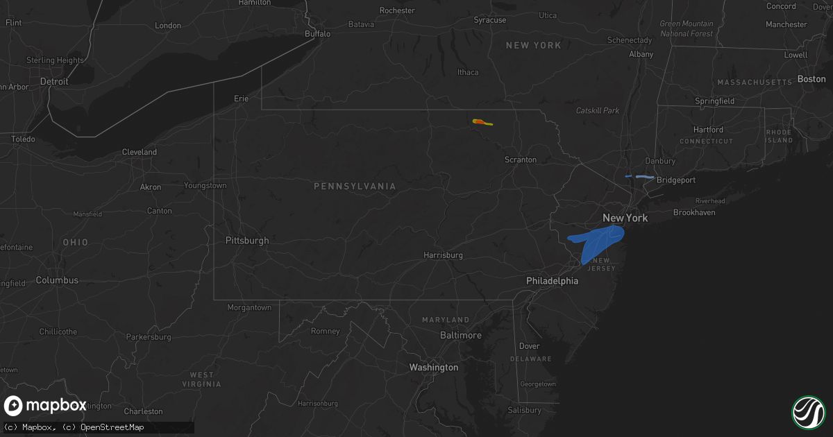 Hail map in Pennsylvania on July 30, 2020