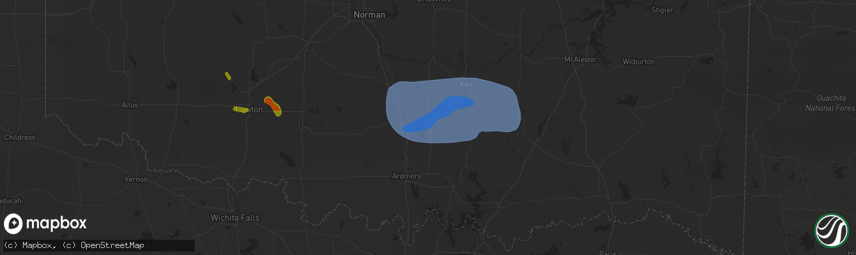 Hail map in Sulphur, OK on July 30, 2020