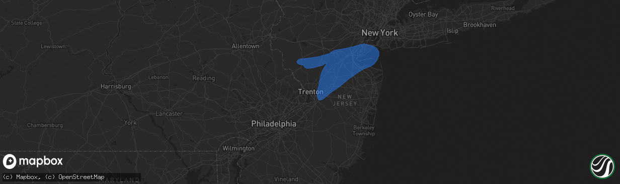 Hail map in Trenton, NJ on July 30, 2020