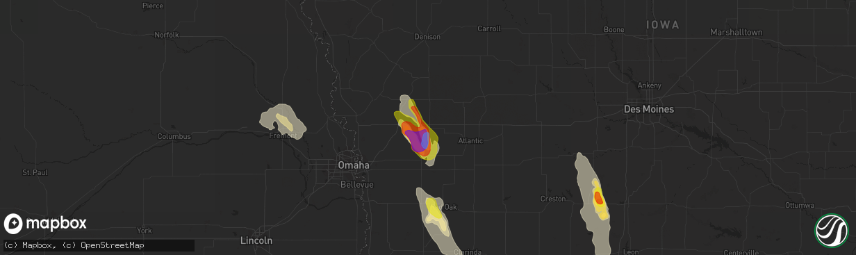 Hail map in Avoca, IA on July 30, 2021