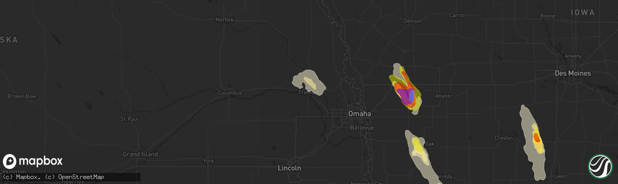 Hail map in Fremont, NE on July 30, 2021